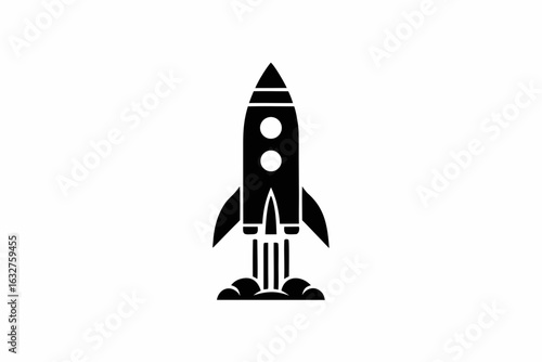 Silhouette of classic space rocket with fins