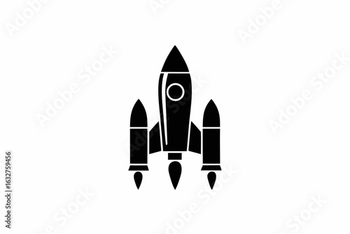 Silhouette of classic space rocket with fins
