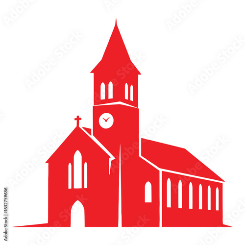 Red church silhouette for christmas designs