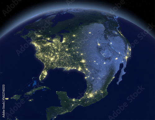 USA satellite map at night 