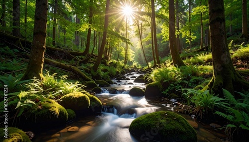 Sunlit Forest Stream: A Serene Escape