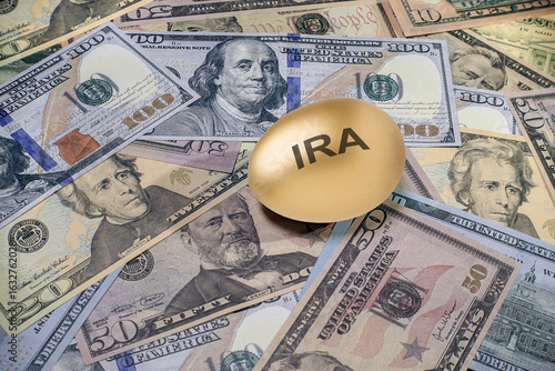 IRA Golden retirement nest egg on US Currency