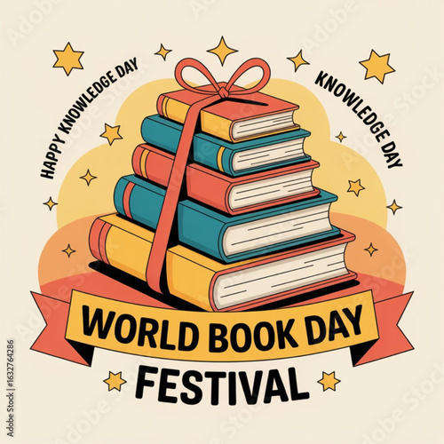  World Literacy Day Minimalists Banner Concept. World Book Day Festival, Book Sale, Happy knowledge day Vector Illustration.  