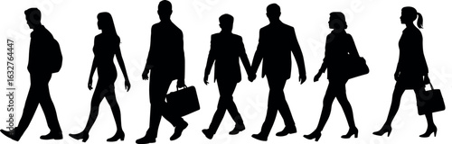 Silhouettes of Business People Walking, Commuting to Work, Professional Attire, Corporate Environment, Urban Office Workers, Business Professionals, Morning Rush Hour