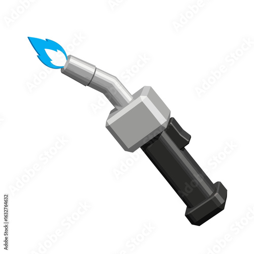 A blowtorch with a blue flame on a white background.