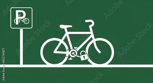 Modern Road Sign Depicting Bicycle Parking Area With Security Lock Symbol