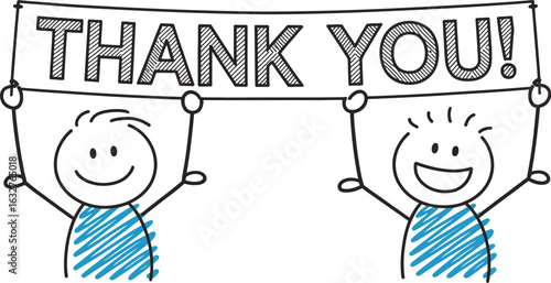 Thank you banner stick figures gratitude appreciation message
