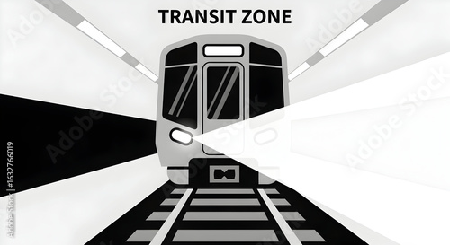 Monochrome Modern Subway Approaching With Lights And Rails In Transit Zone
