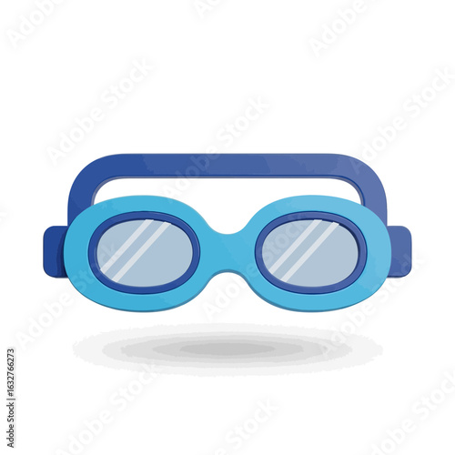 Blue swimming goggles with reflective lenses on a white background.