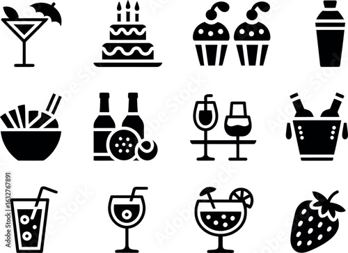 Vector Icons:  Party, Drinks, Food, and Celebration Graphics