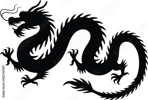 Majestic Black Dragon Silhouette Symbolizing Power and Mystique Asian Mythology and Ancient Cultures Tattoo Design