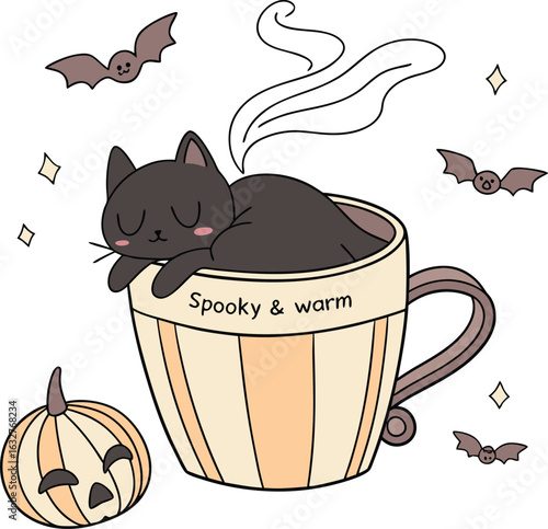 Vector art set of cartoon cat characters and coffee cups, a fun and cute illustration for cafes or breakfast designs