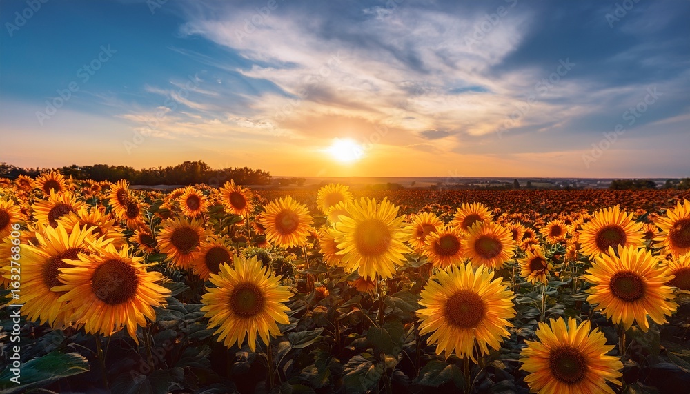 Obraz premium vibrant sunflowers blooming under the sky a closeup on summers golden delight