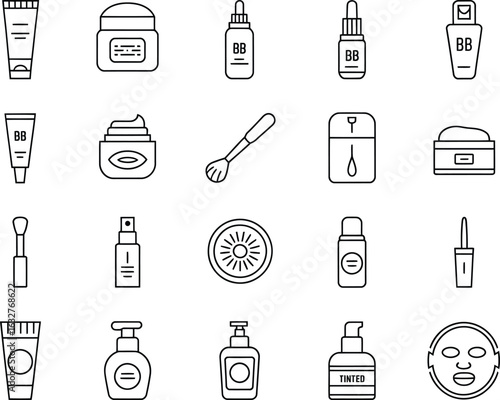 Line Art Illustration of Skincare and Makeup Products for Beauty and Personal Care Concepts Clean Minimalist Design