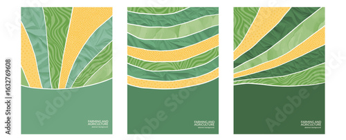 Eco farmland vineyard with grape field, vector illustration, tea pattern, background design, rural nature texture, flat poster, abstract collage, corn view, layout cover, green countryside