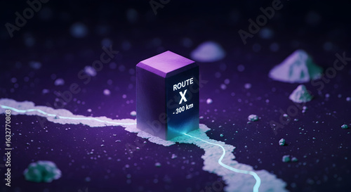 Mystical Journey Along Route X With Glowing Path And Distant Mountains