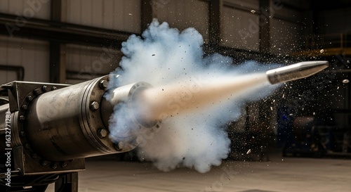 Wallpaper Mural High-Speed Projectile Launching from Industrial Barrel with Smoke and Debris Torontodigital.ca