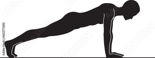 Black silhouette of person in plank position on white background