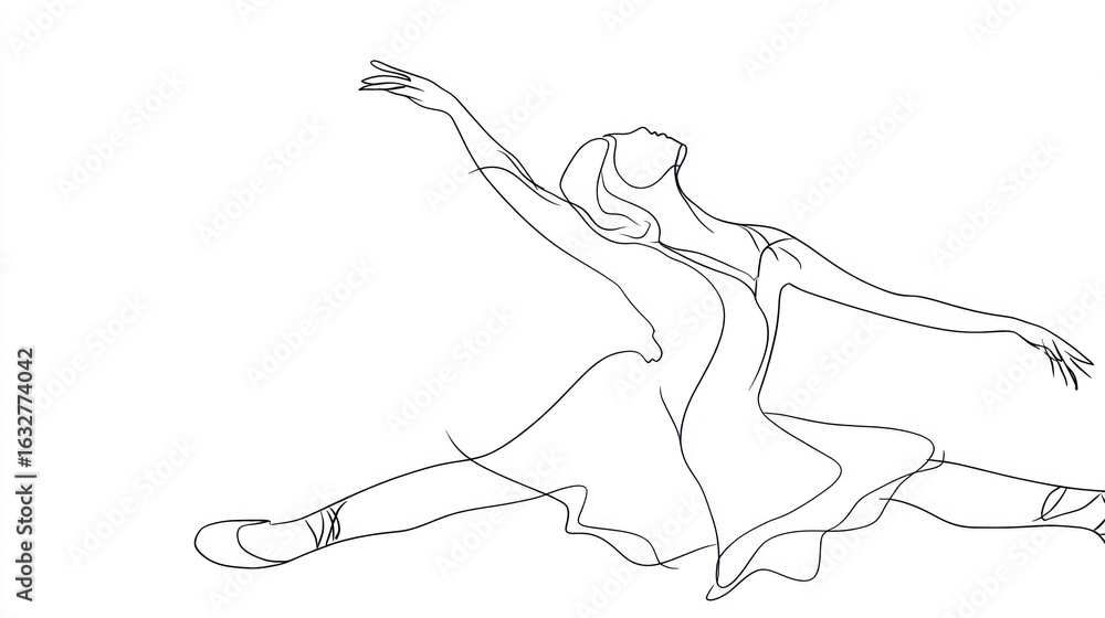 Fototapeta premium Elegance embodied in a silhouette of a ballerina gracefully balancing in arabesque pose against a minimalistic backdrop