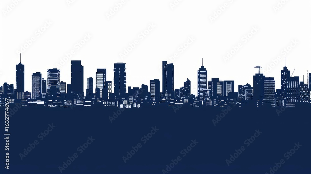 Fototapeta premium Navy blue Tel Aviv skyline silhouette showcasing iconic urban architecture, Israel cityscape illustration