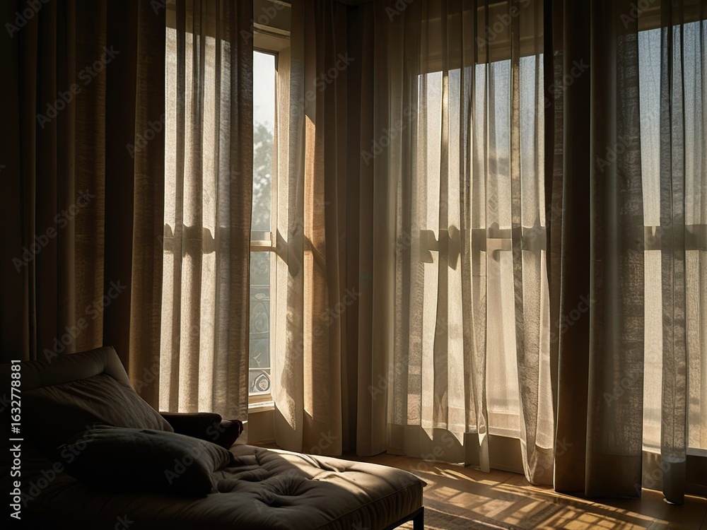 Fototapeta premium bedroom with window and curtains