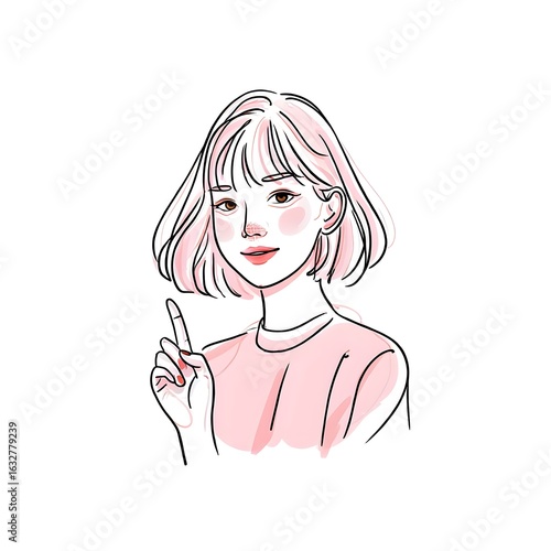 Illustration of a woman with bob haircut pointing finger graphic design art style