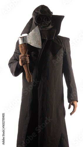 Canvastavla executioner in a hood with an axe on a white background