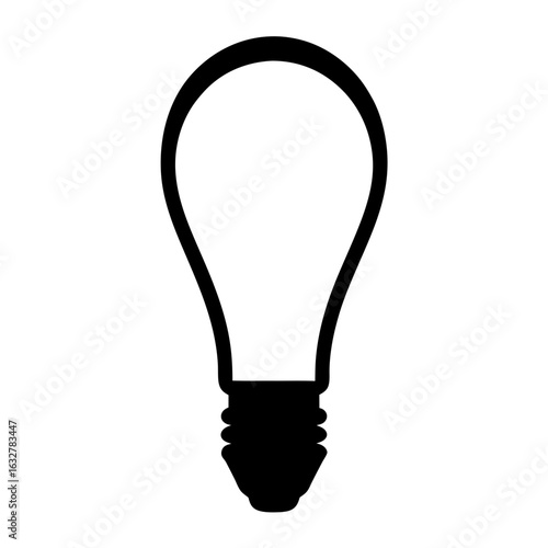 Silhouette of Light Bulb Icon Representing Idea, Black silhouette of a classic light bulb, commonly used to symbolize ideas, creativity, innovation, or electrical concepts in design.
