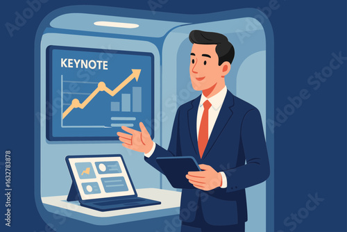 CEO rehearsing keynote with animated slides in a solo rehearsal chamber