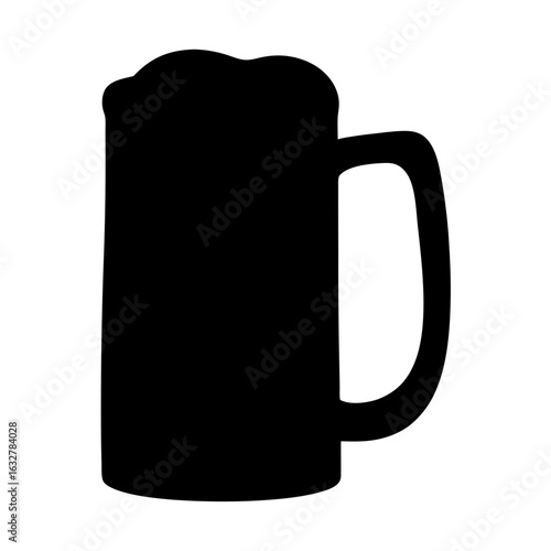 Silhouette of a full beer mug with handle and foamy top