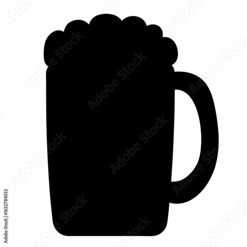 Silhouette of a Beer Mug with Foam, Classic Drink Illustration