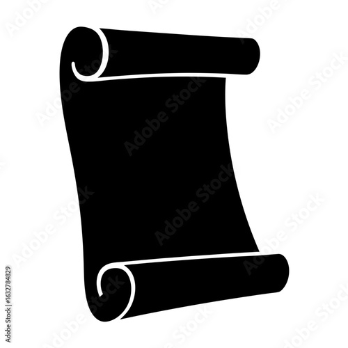 Black parchment scroll, symbol of historical document, with curled edges at the top and bottom