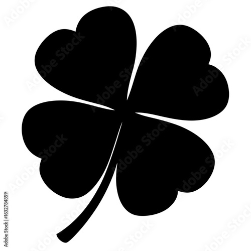 Four leaf clover in simple black silhouette on a white background