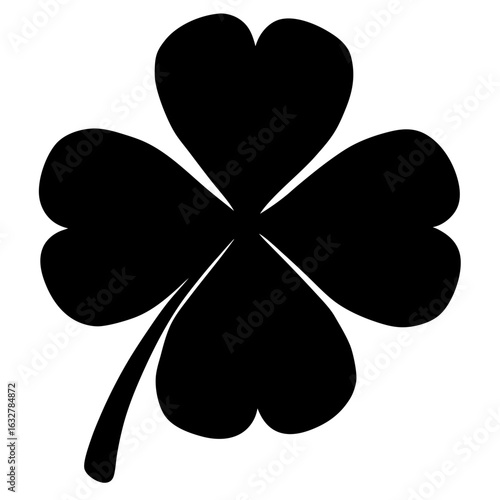 A Simple Black Silhouette of a Four Leaf Clover on White Background