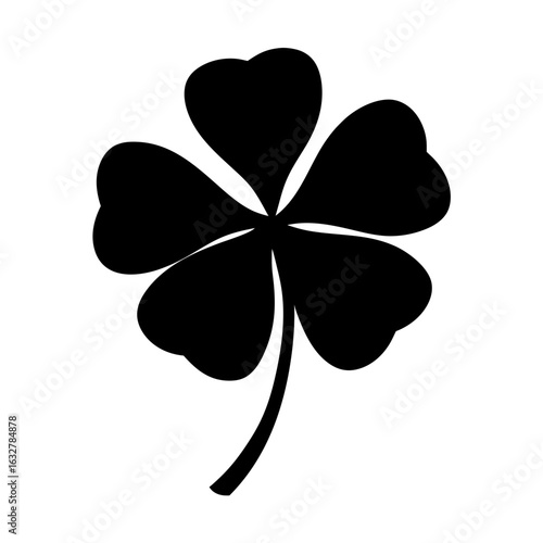 Four leaf clover symbol of luck and prosperity in black silhouette