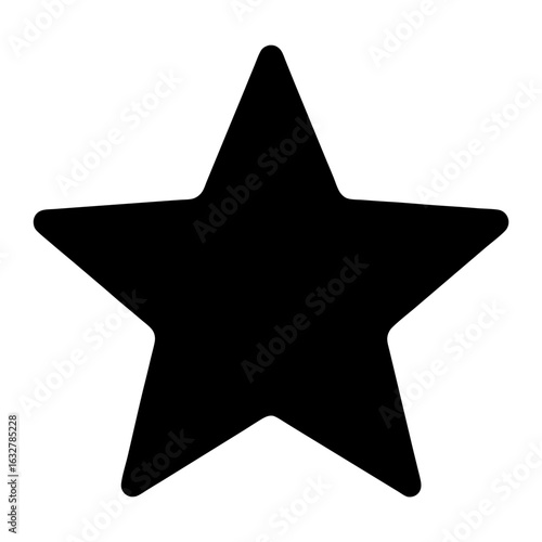 A simple black star shape with slightly rounded edges, on white
