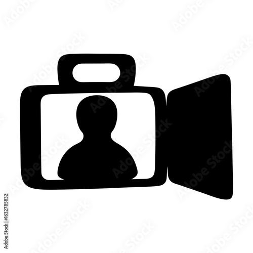 Camera Icon with Person Silhouette, Representing Video Call or Recording