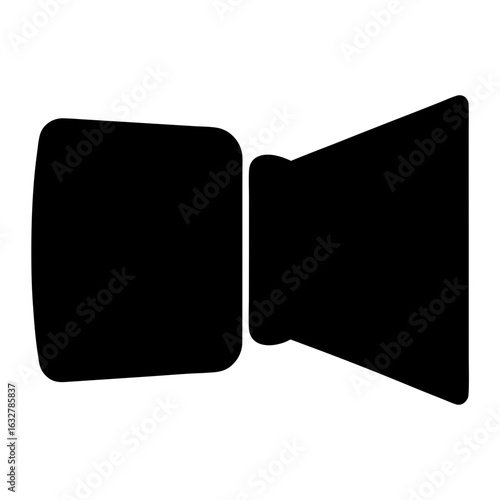 Silhouette of Video Camera Icon for Media Content, Black silhouette of a video camera icon, symbolizing video recording, streaming, or digital media, isolated on white background.
