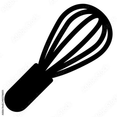 Simple black and white illustration of a wire whisk for cooking