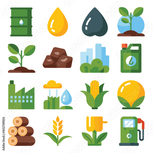 Collection of icons representing renewable and non renewable energy sources