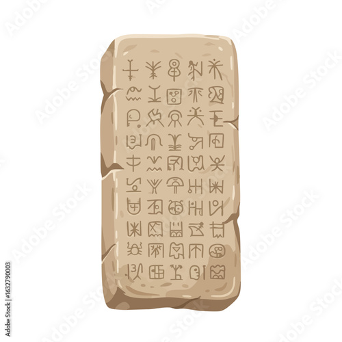 Vector illustration of ancient stone tablet vintage style on white background, historical artifact