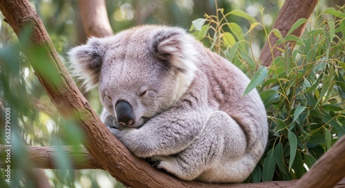 Sleepy koala in eucalyptus tree (1)