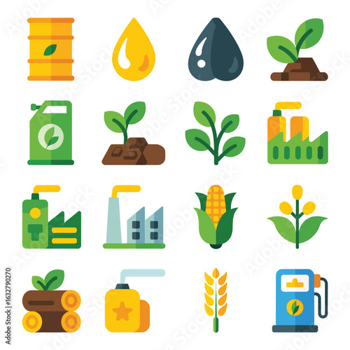 Collection of icons representing renewable energy and biofuels