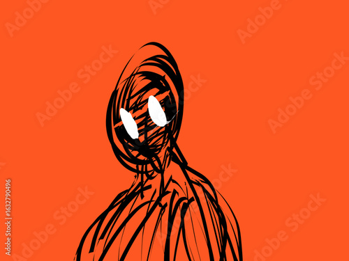 Simple hand-drawn illustration of a sad, unhappy woman. Minimalist line art character expressing sorrow and disappointment.