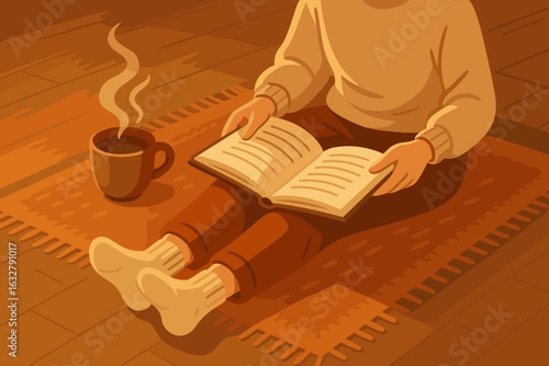 Cozy evening with a warm drink and a good book in a peaceful setting