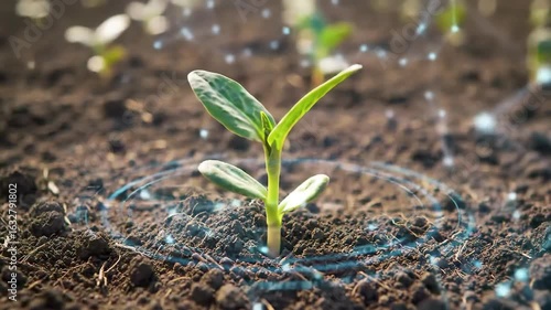 Young Sprout Growing with Futuristic Technology Overlay