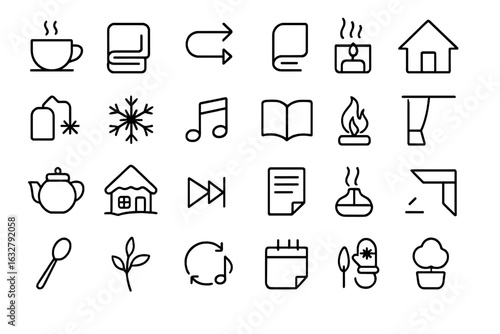 Creative icons representing various activities and objects for everyday life and productivity enhancement tasks