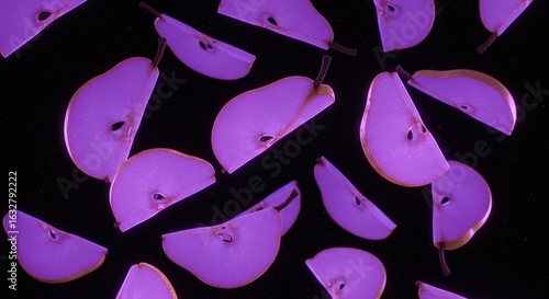 Purple pear slices on black