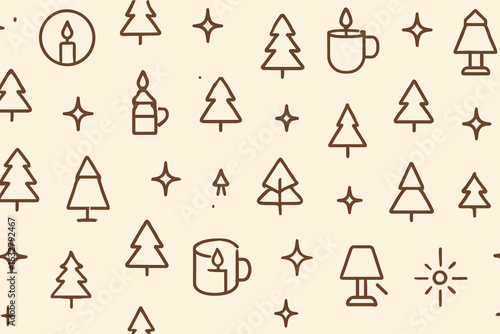 Festive pattern featuring candles, Christmas trees, and warm lighting elements suitable for holiday decor and seasonal celebrations