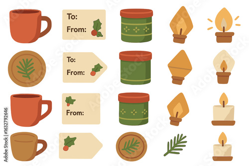 Unique holiday gift tags and decorative elements for festive celebrations and gatherings during winter season